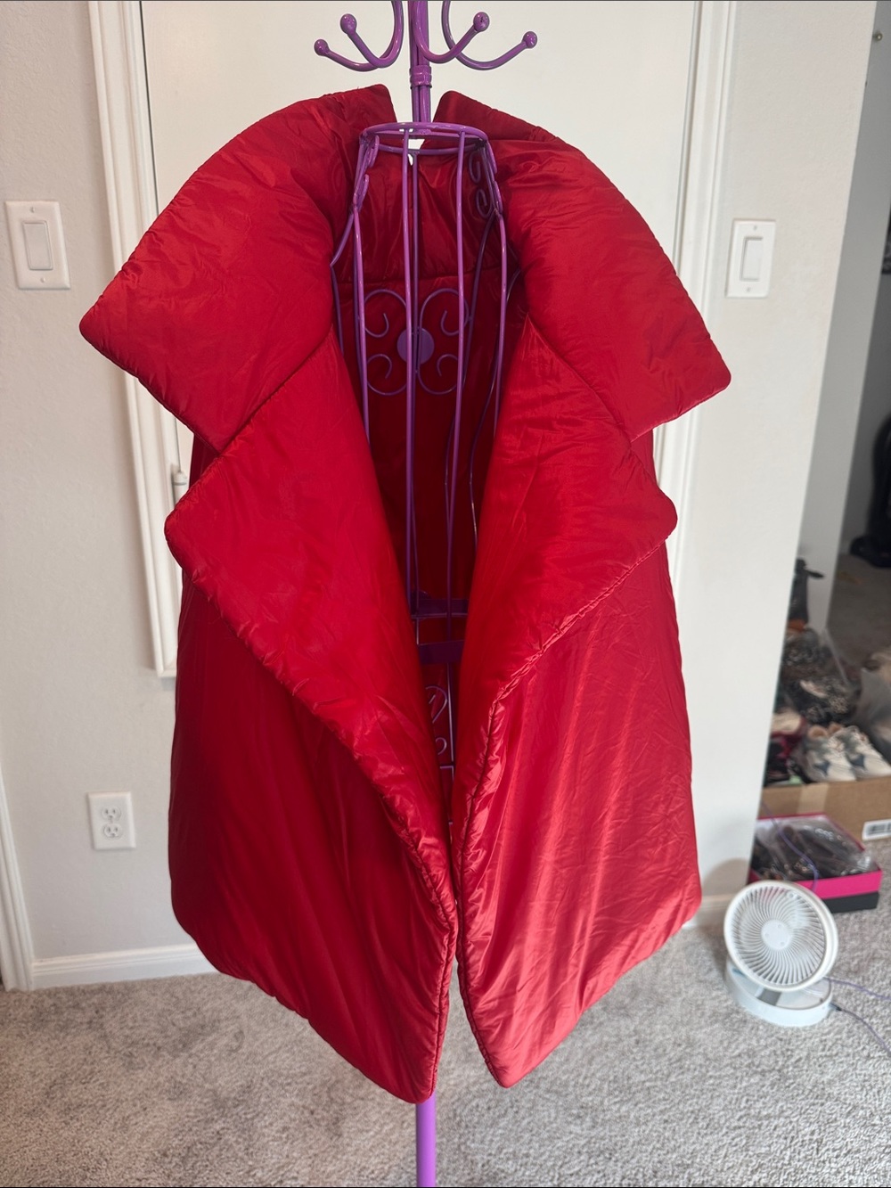 Norma Kamali Red Oversized Puffer Vest with Dramatic Sculpted Collar